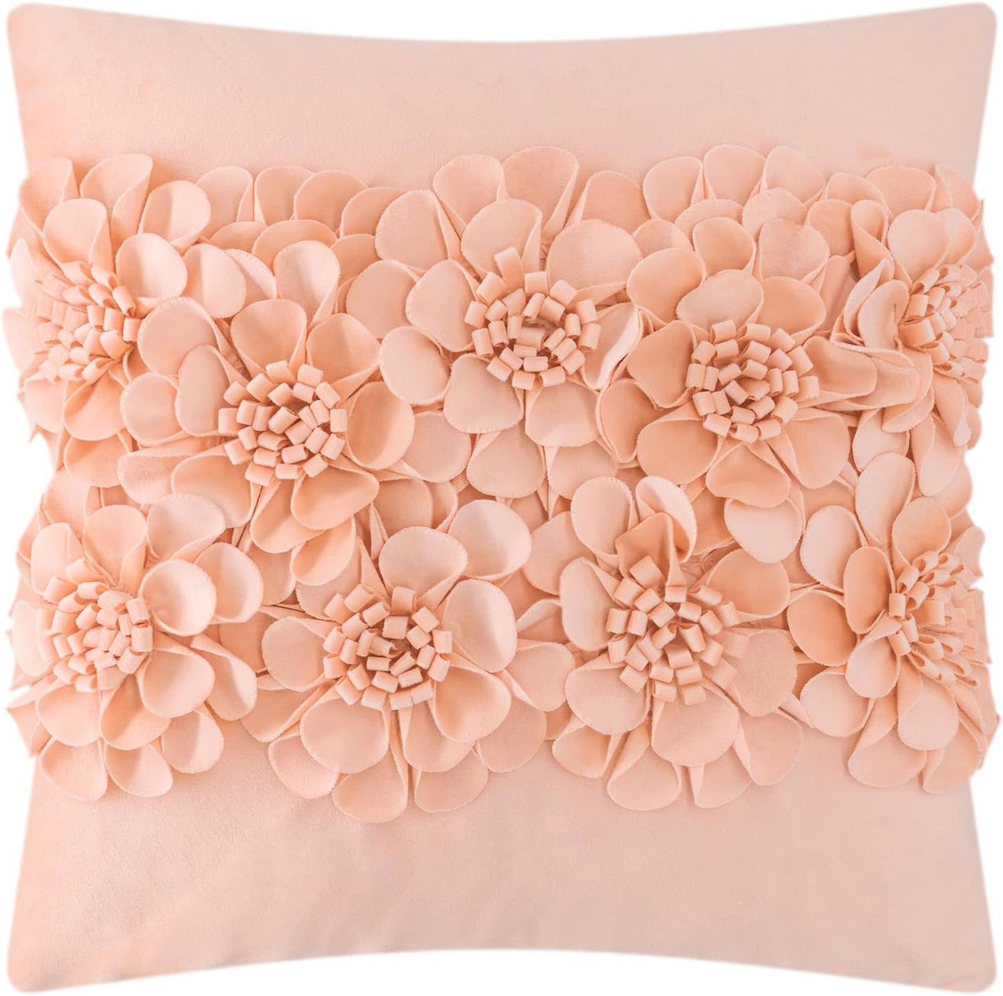 JWH Handmade 3D Flower Throw Pillow Covers Decorative Floral Accent Cushion Cover Velvet Pillowcase for Car Bed Couch Bedroom Decor 18x18 Inch Blush Pink