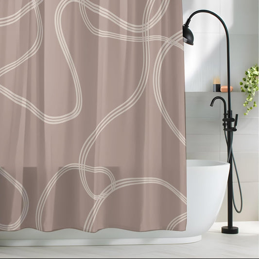 Minimalist Wavy Lines Shower Curtain for Bathroom Abstract Modern Artistic Pink Cream Fabric Shower Curtain Liner Waterproof Cloth Bath Curtains Set 12 Hooks 48 * 72IN