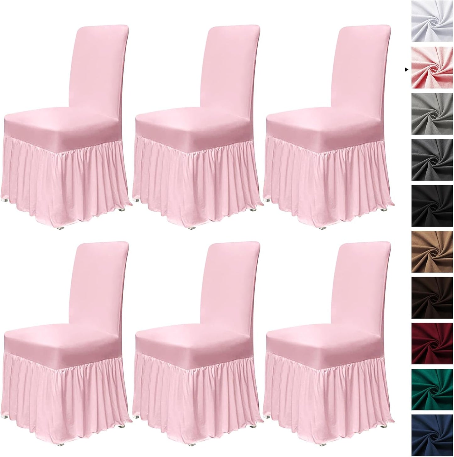 molasofa Chair Covers for Dining Room Set of 6 Stretch Chair Slipcovers with Skirt for Kitchen Seat Protectors Wedding Banquet Decor Kids Pets Spandex Fabric Washable (6pcs, Pink)