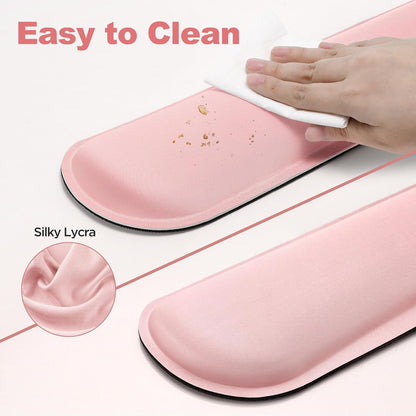 Gimars Upgrade Cleanable PU Leather Keyboard Wrist Pillow Rest Pad, Enlarge Mouse Wrist Cushion Support for Office, Computer, Laptop, Mac, Durable, Comfortable, Pain Relief, Pink