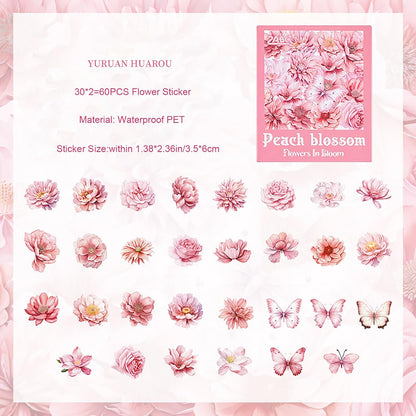Doraking 60 Pieces Glitter Shiny Flower Stickers for Journaling, Waterproof Decorative Decal for Scrapbooking Supplies Journal Planners Art Crafts Photo Album Decor (Pink)