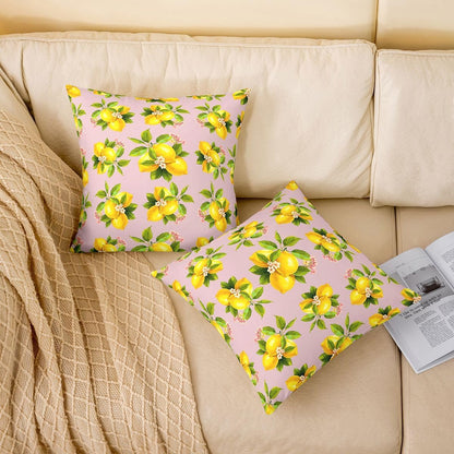 Manfei Lemon Throw Pillow Covers 16"x16" Set of 4 Botanical Lemon Cushion Cover for Couch Sofa Tropical Fruit Decorative Pillowcases Baby Pink Yellow Soft Pillows Covers