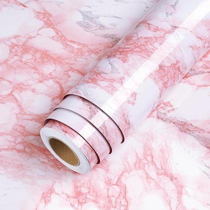LACHEERY Marble Contact Paper Pink White Marble Peel and Stick Countertop Contact Paper for Countertops Waterproof White and Pink Wallpaper for Walls Bathroom Kitchen Counter Top Cabinet 15.8"x80"