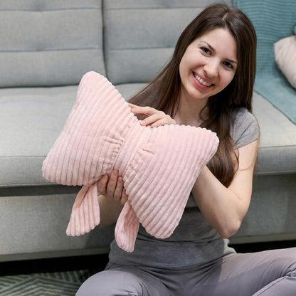 Qunclay Pink Bow Pillow 10" Bowknot Shaped Decorative Striped Bow Pillows Cute Soft Fluffy Throw Pillows Aesthetic Home Decor Plush Pillow for Bedroom Sofa Couch