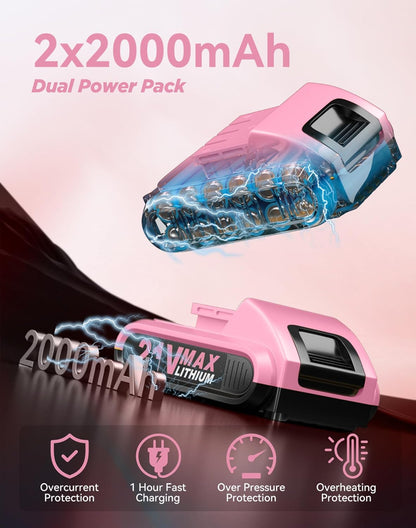 Cordless Drill, 21V Power Drill with Dual 2.0Ah Power Pack and Charger, Power Electric Battery Drills Set, 3/8" Chuck, 25+1 Torque, Compact Drills with 87 Accessories Tool for DIY, Home Repair & Gift