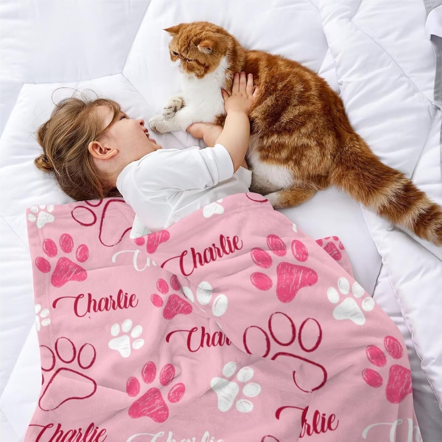 Custom Dog Blankets with Pet Name Personalized Pink Paw Dog Blanket, Customized Dog Blanket for Medium Puppy Small Large Dogs, Washable All-Season Air-conditioned Rooms Blankets Dog Gifts 30" x 40"