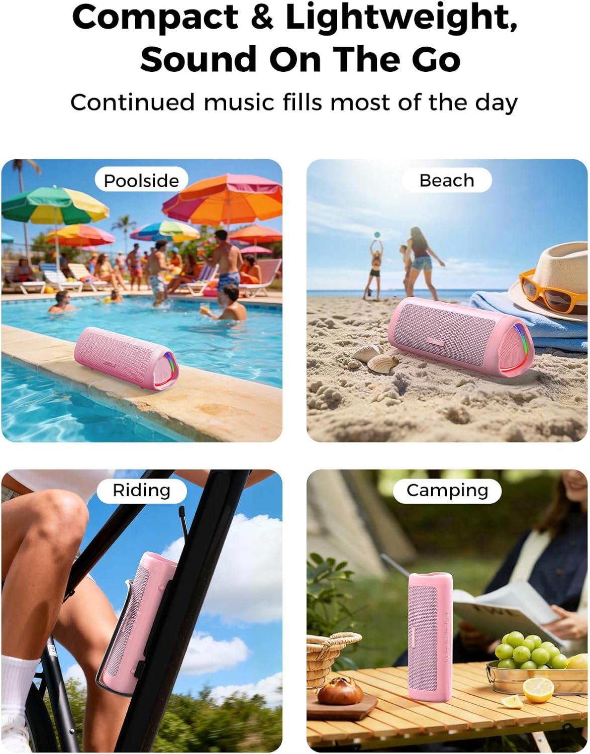 Bluetooth Speaker, 20W HD Sound, Portable Wireless, IPX5 Waterproof, Up to 24H Playtime, TWS, for Home/Party/Outdoor/Camping/Beach Essentials, Birthday Gift for Fathers Day Men Dad Husband (Pink)