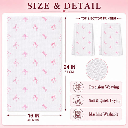 wuguimeii Coquette Pink Bow Kitchen Towels Set of 2 - Pink Bathroom Decorative Hand Towel - Preppy Girly Dish Tea Towels - Inspirational Verses16x24 inches
