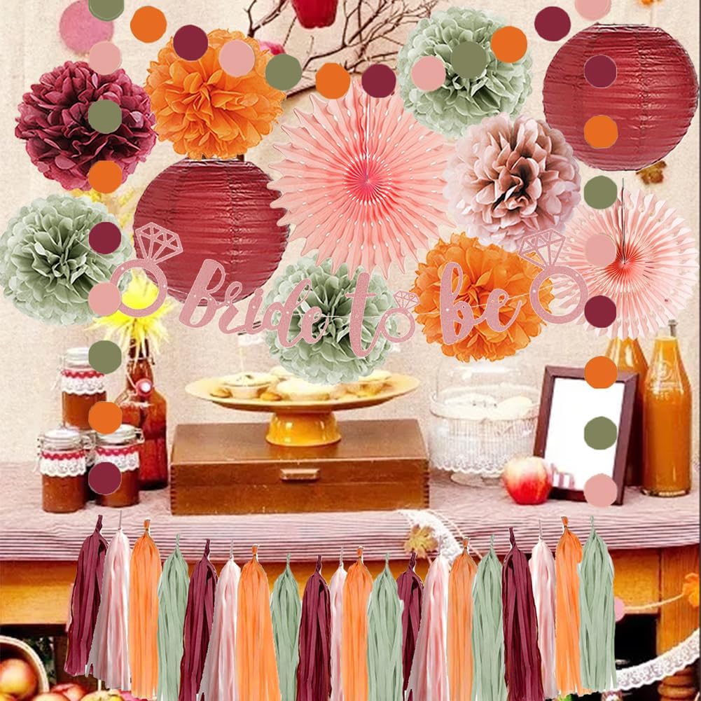 Fall Bridal Shower Decorations Sage Green Burgundy and Pink Bridal Shower Decorations Orange Bachelorette Party Dusty Rose Gold Bride to Be Banner Kit for Blush Pink Sage Green Burgundy Wedding Decor