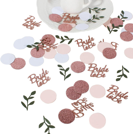 Rose Gold Glitter Wedding Table Confetti, Greenery Eucalyptus Confetti, Bridal Shower Decorations, Bride to Be Wedding Confetti, Wedding Decorations, Engagement Party Table Scatter 200Pcs, 2.1