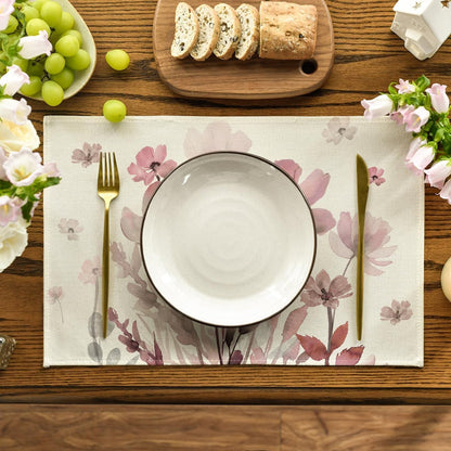 Artoid Mode Pink Florals Poppy Spring Placemats Set of 4, 12x18 Inch Seasonal Summer Holiday Table Mats for Party Kitchen Dining Decoration