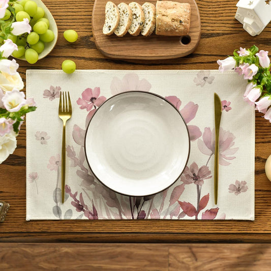 Artoid Mode Pink Florals Poppy Spring Placemats Set of 4, 12x18 Inch Seasonal Summer Holiday Table Mats for Party Kitchen Dining Decoration