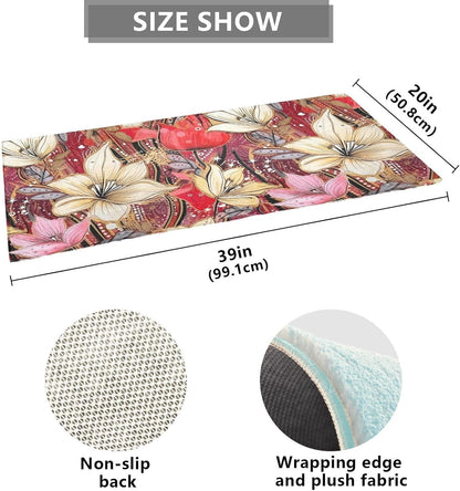 J JOYSAY Flowers Floral White Pink Bathroom Rug Mat Soft Absorbent Bath Rug Carpet Non Slip Quick Dry Bath Mats for Bathroom Shower Bedroom Living Room Kitchen 39"x20"