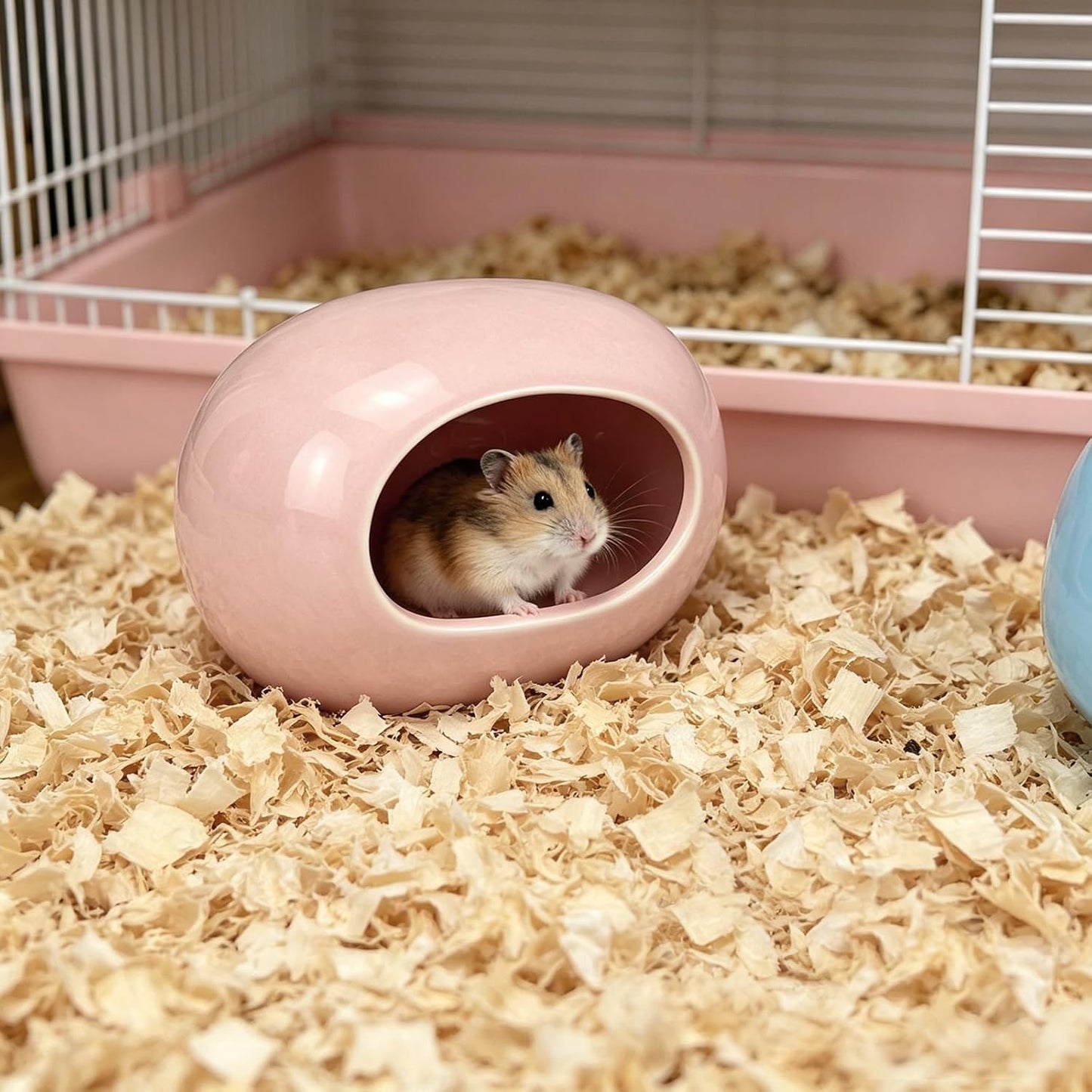Ceramic Hamster Hideout, Cooling Hamster House All-Season Small Animal Cave, Easy to Clean Cave for Dwarf Hamsters, Gerbils, Mice (Pink)