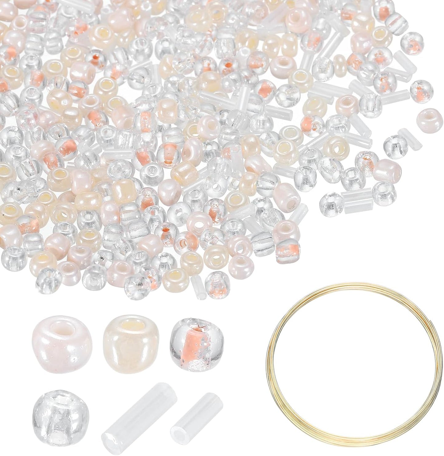uxcell 1Set Glass Seed Beads, 1.5-4.5mm Small Embroidery Bugle Beads Assorted Tube Bead Loose Kit for Jewelry Making DIY Craft Beading Bracelets Necklace Earring (Peach)