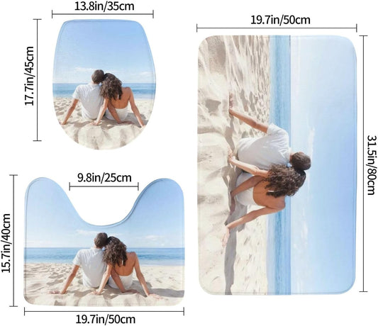 Custom Bathroom Rugs Sets 3 Piece Personalized Bath Rug Set Design Image Logo Text Non Slip Washable Absorbent Floor Mats with U-Shaped Contour Toilet Mat Light-Pink 31.5 x 19.7 Inch
