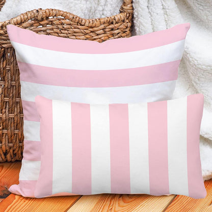 Leaveland Pink and White Stripe Set of 2 12x20 Inch Cotton Polyester Throw Pillow Cover Decorative Soft Lumbar Cushion Case Slipcover Fall Autumn Winter Christmas Home Decor Bed Accent Pillowcase Sham