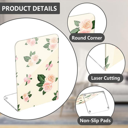 Light Pink Flowers Acrylic Bookends Book Holder for Shelves 5.4 x 4.1 x 8.1 Inch Height Sturdy Bookends Magazine Holder for Home Office Desk Storage 2 Pack