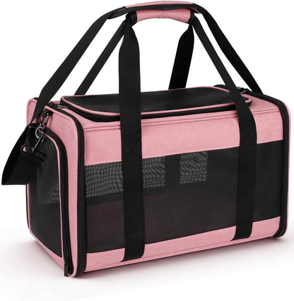 Hipubby Cat Carrier Dog Carrier for Pets Up to 16 Lbs, Soft-Sided Pet Travel Carrier for Cats and Small Dogs, Airline Approved Pet Carrying Case with Shoulder Strap & Removable Mat - Pink
