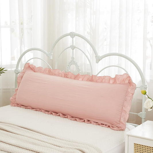 Pink Body Pillow Cover 20x54inches Long Pillowcase Ruffled Pillowcases Shabby Chic Ruffled Fringe Decor Body Ruffled Pillow Sham Cute Pillowcase (1 Body, Pink)