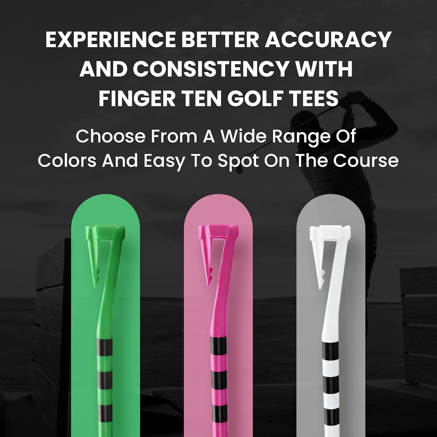 Golf Tees Plastic 3 1/4 Inch with Built-in Hat Clip 20 Pack, Unbreakable 4-Prong Striped Tees for Consistent Height, Bright Colors with Quick On-Course Access Design