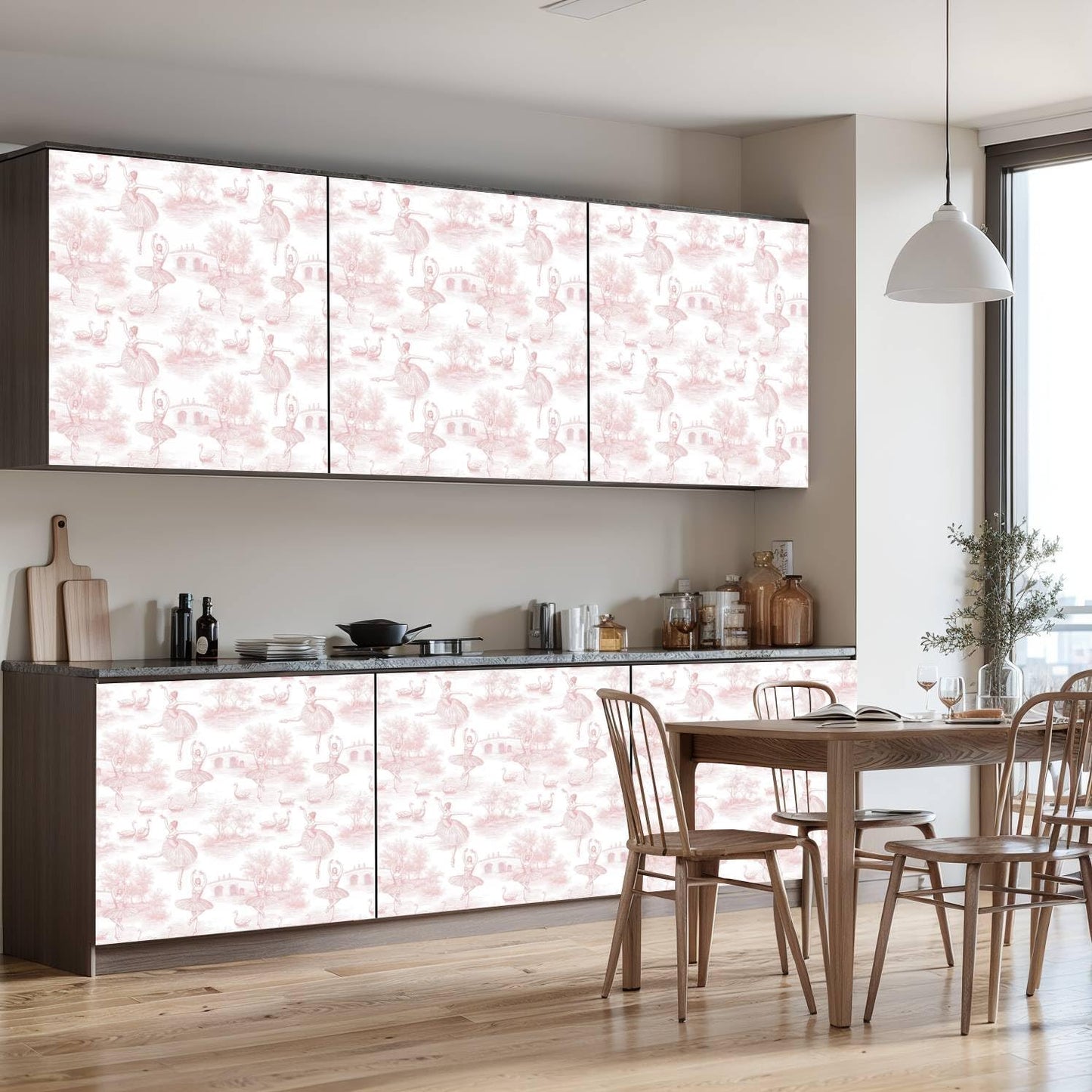Peel and Stick Wallpaper Self Adhesive Wall Mural Pink Toile Ballerina Swan Contact Paper Renter Friendly Wallpaper for Kitchen Nursery Bedroom 17.7"x118"