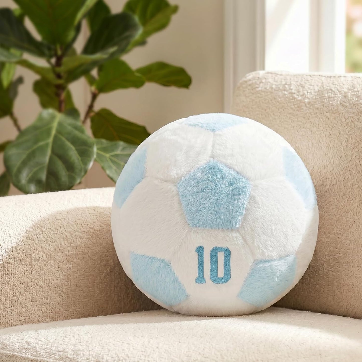 PEACH CAT Soccer Ball Plush 9.8" Cute Soccer Pillow Decorative Football Shaped Round Throw Pillows Gifts Decor for Room Bed Sofa Couch Blue