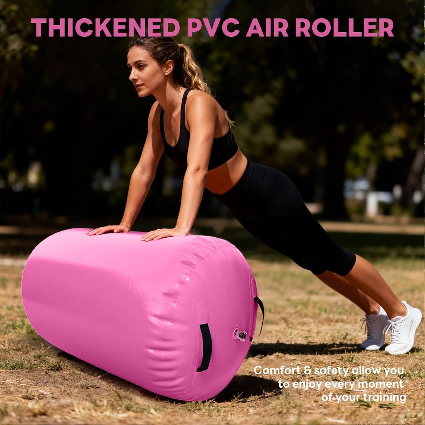 Luocute Inflatable Gymnastics Roller, PVC Back Handspring Trainer Tumbling Equipment with Manual Pump, for Indoor Outdoor Cheerleading Training 0.6x0.8m