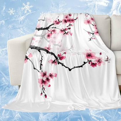 Pink Flowers Cooling Blanket, Lightweight Breathable Summer Throw Blanket with Double Sided Cold Effect, Watercolor Blossoms Florals Branches Picnic Beach Blankets Bed Sheet for Hot Sleepers 30"x40"