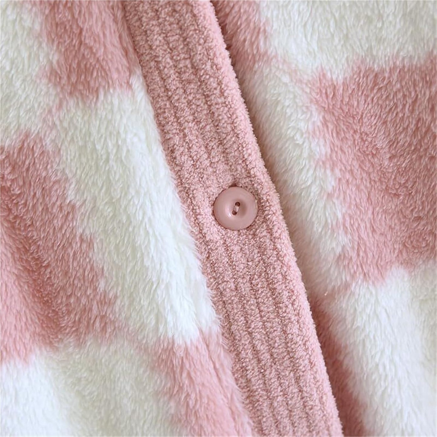 long length Women Plush Fleece Robe, Soft Textured Bathrobe Lady Cozy Spa Long Robe Checkered Sleepwear with Pockets(Pink,Medium)