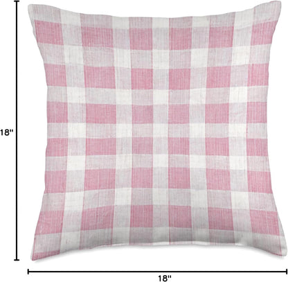 Plaid Pink and White Gingham Check Pattern Throw Pillow