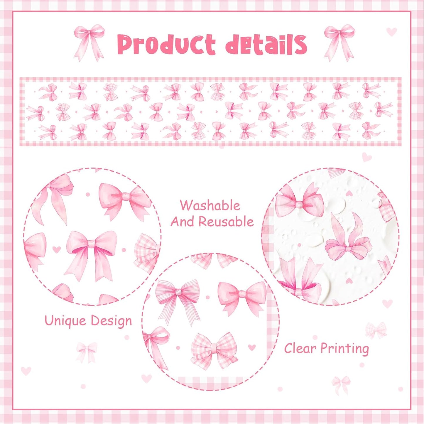 Pink Bow Theme Table Runner, Pink Linen Fabric Table Runner for Everyday Use 72 x 13 Inches, Washable Table Cover for Indoor Outdoor Kitchen Dining Table Home Decor