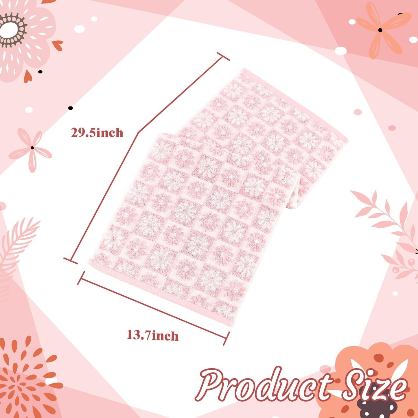 Quera Hand Towels Pink Daisy Checkered Cute for Bathroom Bath Kitchen | 2 Pack Cotton Spring Summer Floral Decorative Towels Set for Bath Kitchen Gift Guest Use 13.7'' x 29.5''