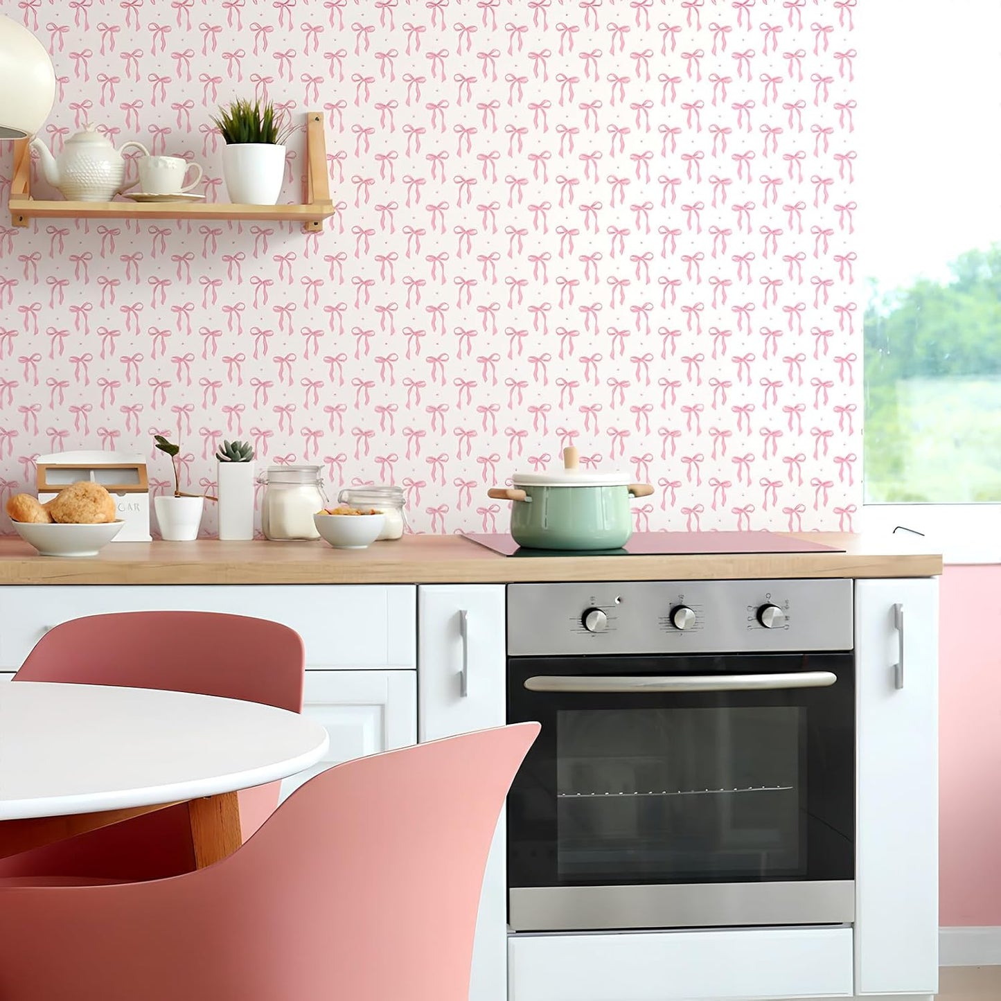 Drydiet Pink Bow Wallpaper Peel and Stick Contact Paper 11.8 x 78.7 in Pink Coquette Wallpaper Self Adhesive Removable Wall Sticker Paper for Home Locker Dorm Classroom Bedroom Living Room Decor