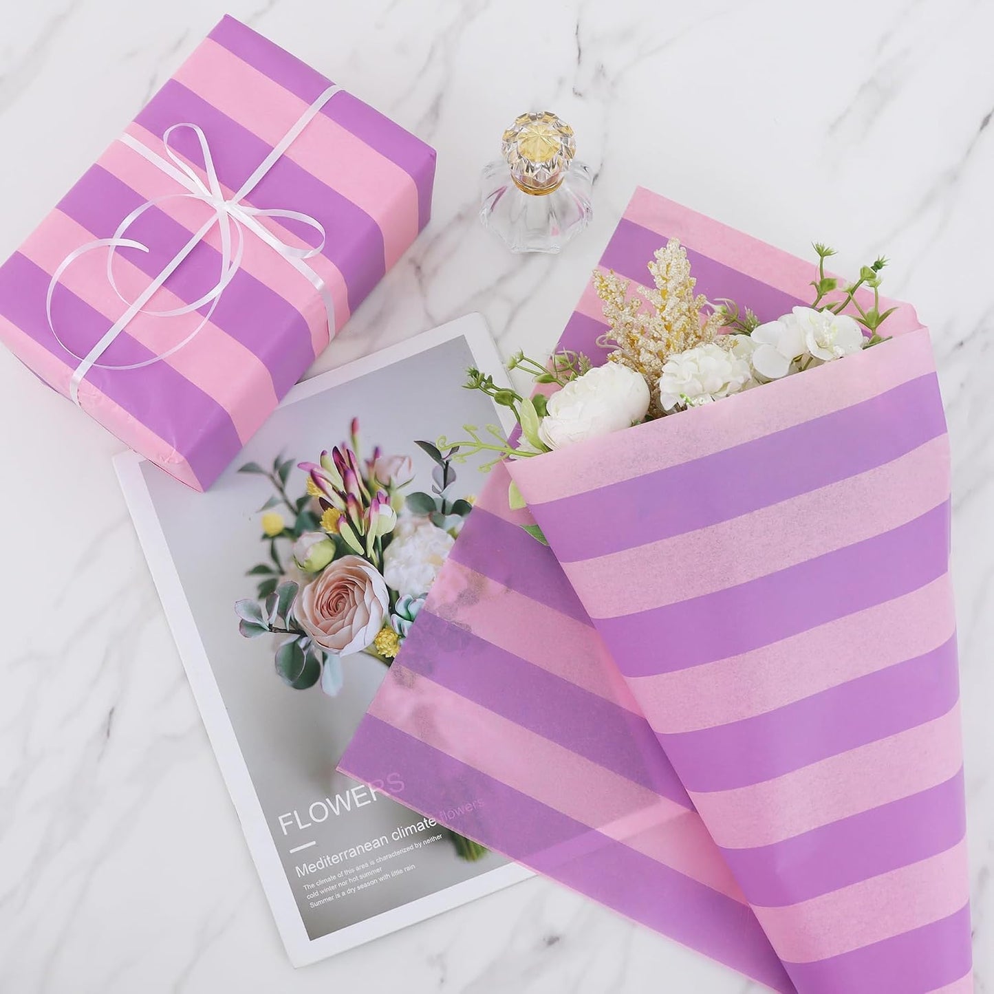 BEISHIDA Purple Pink Big Stripe Tissue Paper Bulk,Wrapping Tissue Paper for Gift Bags, 14 x 20 Inch Gift Wrap for Princess Party Bridal Shower, Baby Shower Easter Wedding DIY Crafts,30 Sheets