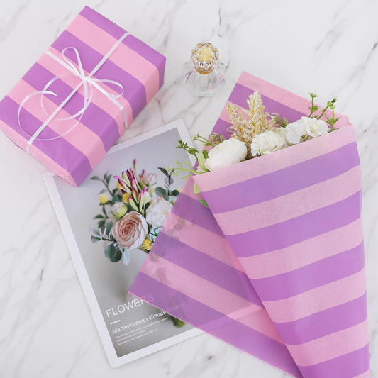 BEISHIDA Purple Pink Big Stripe Tissue Paper Bulk,Wrapping Tissue Paper for Gift Bags, 14 x 20 Inch Gift Wrap for Princess Party Bridal Shower, Baby Shower Easter Wedding DIY Crafts,30 Sheets