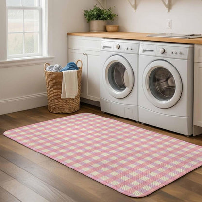 Bathroom Rugs 19.7x31.5 Inch, Pink Non Slip Rugs Washable Low Pile, Grid Checkered Plaid Gingham Lattice Trellis Front Door Mat Entryway Rug with Rubber Backing