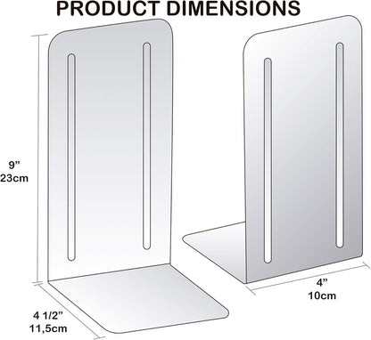 Acrimet Bookends for Shelves, Heavy Duty Steel Metal Book Ends, Non-Skid Book Stopper, Book Storage Holder for Home, Library, Jumbo Large Size 9" H x 4" W x 4 1/2" D, (Pink) (1 Pair / 2 Pieces)
