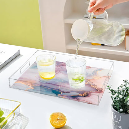 Serving Tray Decorative Trays and Platters Snacks Bowl Candy Dish White and Pink Marble for Breakfast, Lunch, Dinner, Appetizers Food Tray