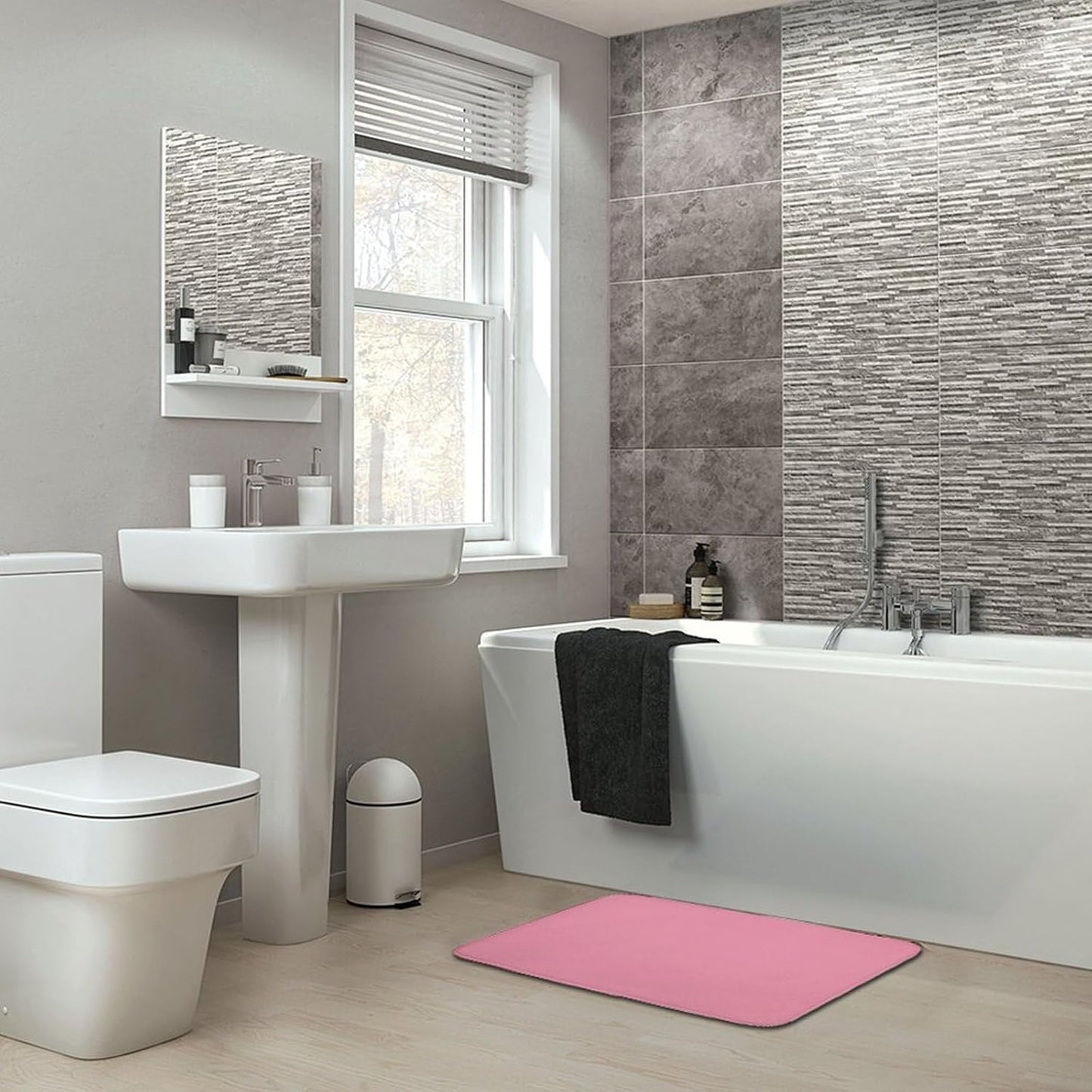 Solid Color Pastel Pink Bathroom Rugs, Non Slip & Absorbent Bath Mat Carpets for Bathroom, Entryway or Sink 20" x 32"