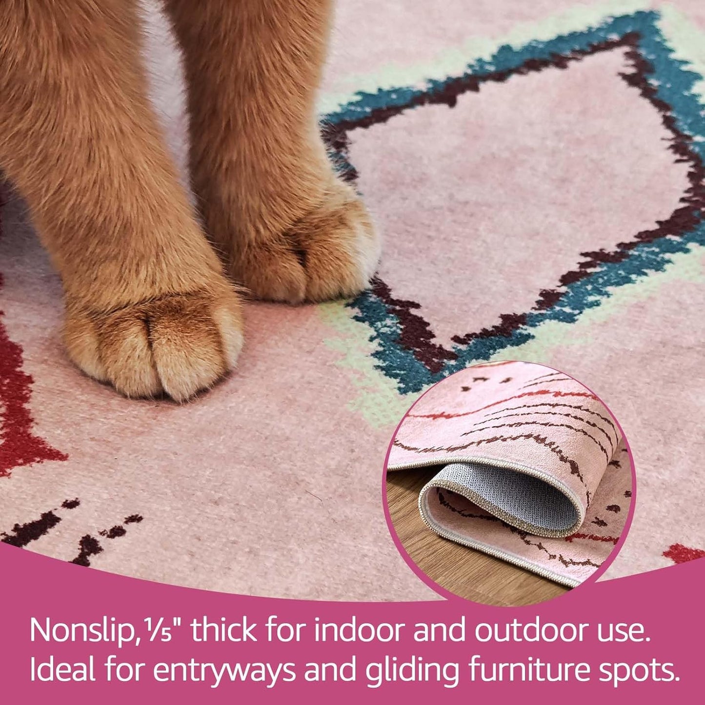 jinchan 5x7 Area Rug Pink Washable Modern Boho Rug Geometric Hot Nerd Floor Rug Soft Low Pile Floor Cover Non Slip Accent Mat Lightweight Cozy Carpet for Living Room Bedroom Dining Room Study Dorm