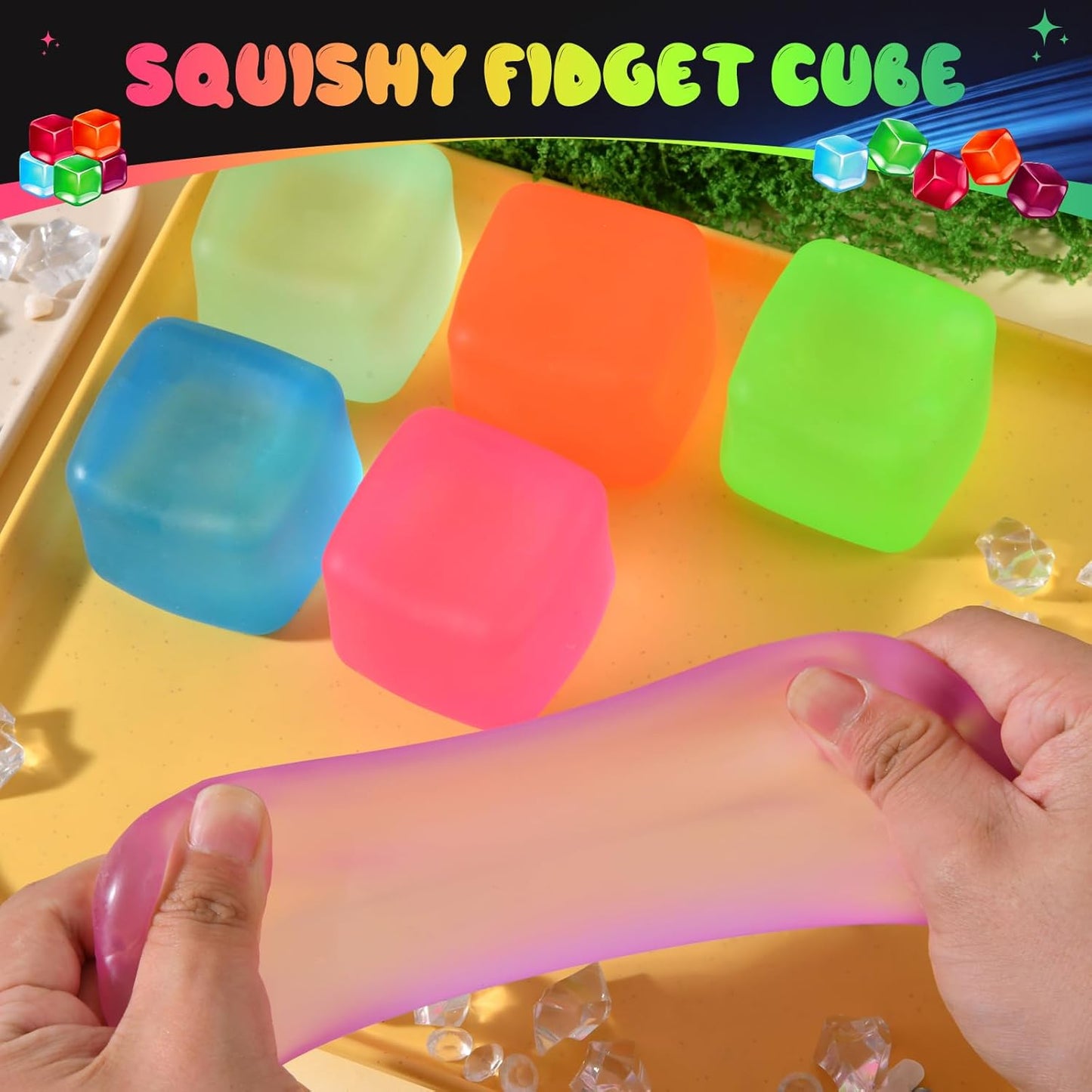Stress Cube Squishy Fidget Toys, Slow Rising Ice Cube Sensory Stress Balls for Kids Adults Anxiety Relief Squeeze Toy for Classroom Prizes Party Favors (Pink)