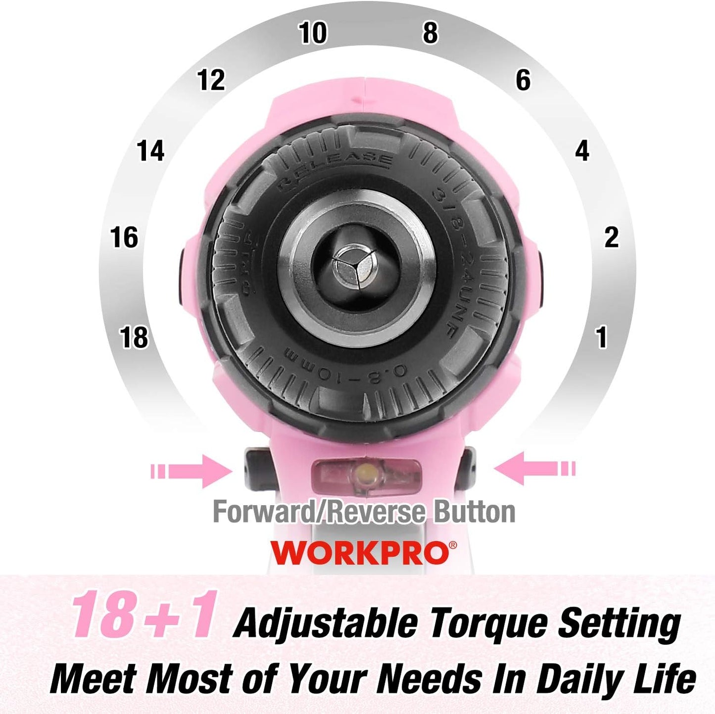 WORKPRO 12V Pink Cordless Drill Driver and Home Tool Kit, Hand Tool Set for DIY, Home Maintenance, 14-inch Storage Bag Included - Pink Ribbon