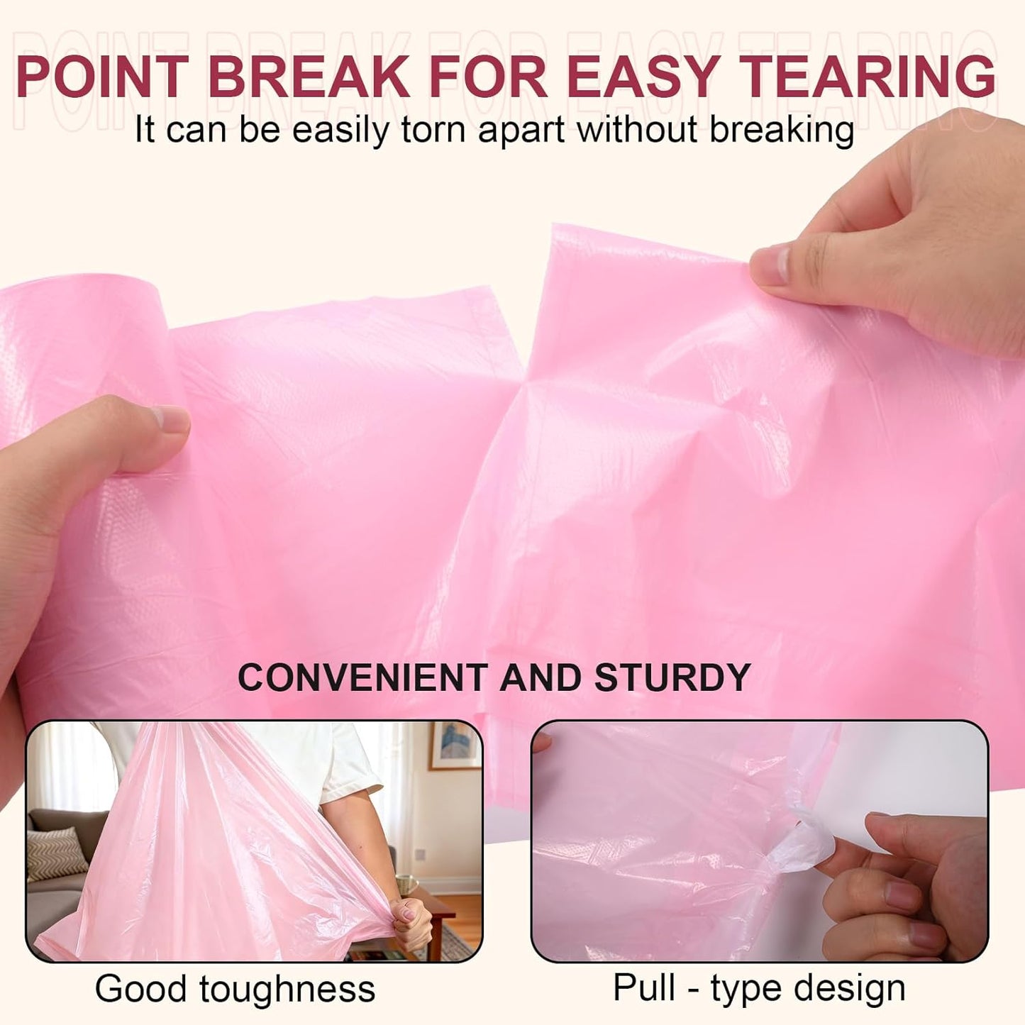 13 Gallon Drawstring Trash Bags, 40 Count Heavy Duty Kitchen Garbage Bags, Strong & Thick, Leak Proof, Tear Resistant, Unscented, for Home, Office, Bathroom, Fits Tall Kitchen Bins (Pink)