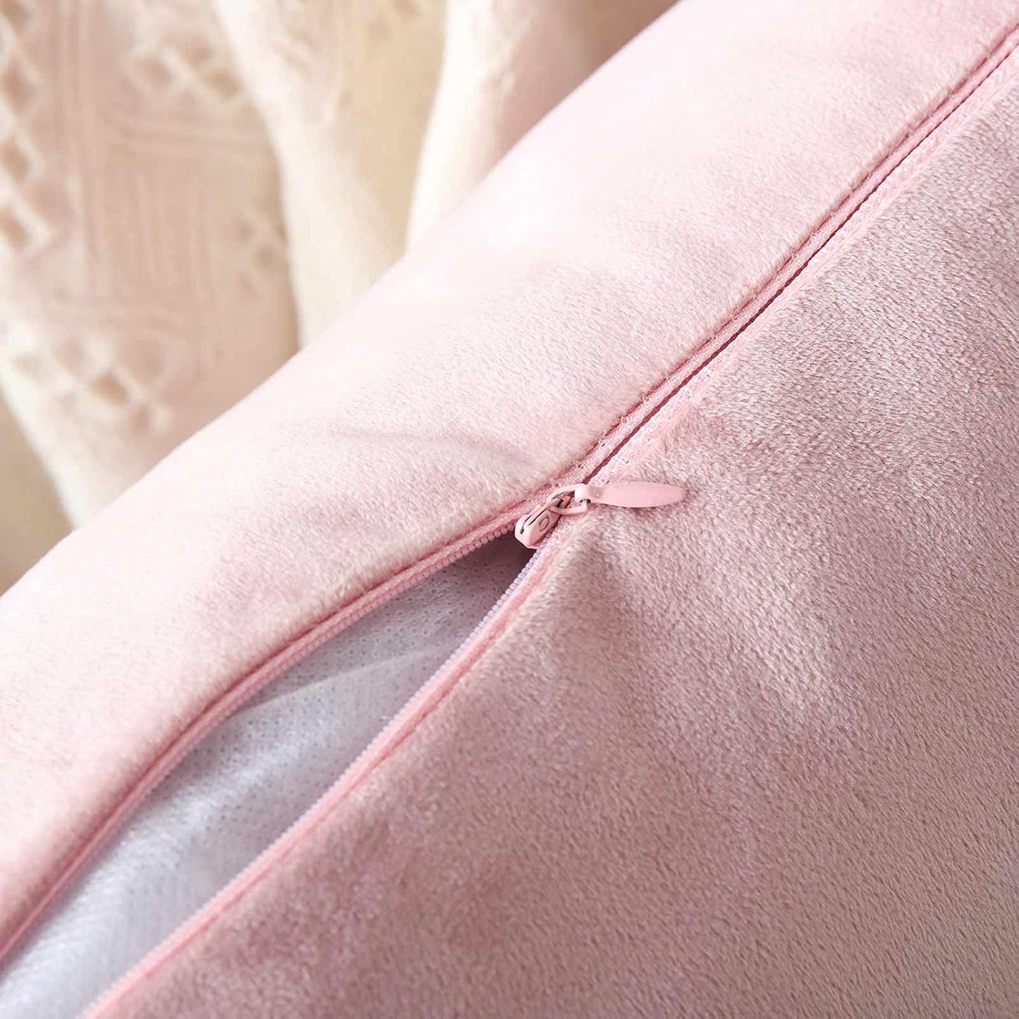 WACOMECO Velvet Throw Pillow Covers - Pack of 2 Soft Decorative Cushion Covers Cases with Gold Leather for Sofa Bedroom Livingroom Car, 18 x 18 in, Blush Pink and White