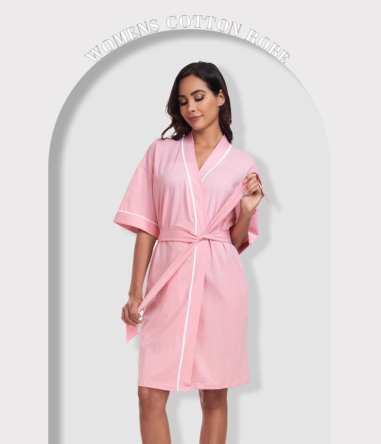 ANLIQI Womens 100% Cotton Robes Lightweight Summer Short Sleeve Lady Bathrobe Knee Length Kimono Robe Sleepwear with Pockets