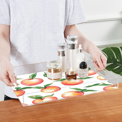 YETTASBIN Peach Acrylic Serving Tray with Handles 12 x 16 Inch, Sturdy Spill-Proof & Non-Slip Decorative Tray for Kitchen Countertop, Bathroom Vanity Organizer, Ottoman Coffee Table