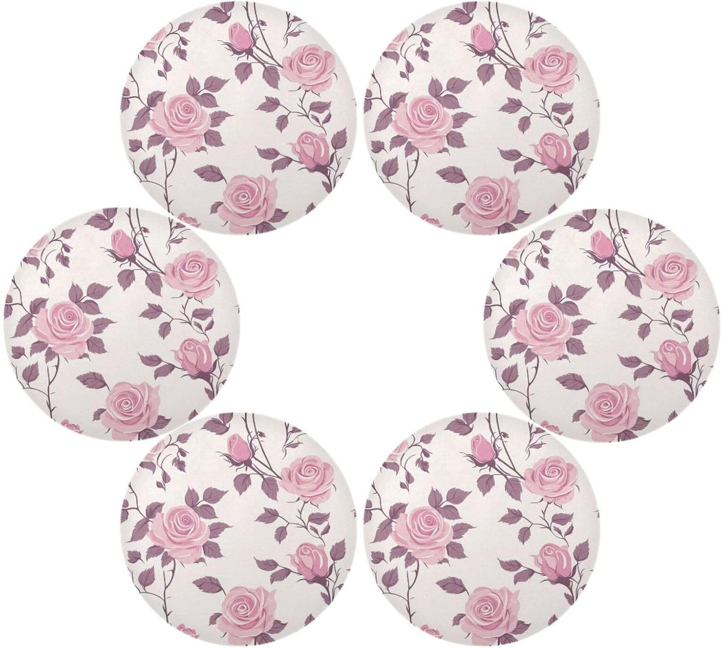 Floral Pattern Rose Peach Round Table placemat Reversible Quilted placemat Plastic placemats for Dining Table placemats Waterproof Xmas placemats Set of 6 15.4x15.4in