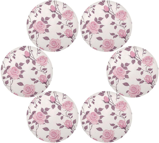 Floral Pattern Rose Peach Round Table placemat Reversible Quilted placemat Plastic placemats for Dining Table placemats Waterproof Xmas placemats Set of 6 15.4x15.4in