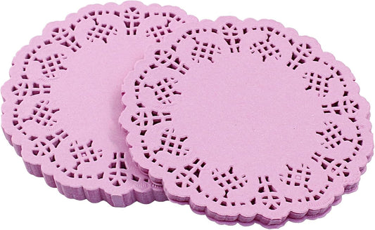 Round Paper Doilies, 100 Pcs 3.5” Colorful Decorative Lace Paper Doilies Disposable Placemats for Wedding Birthday Desserts Cakes Party Tableware Food Decoration, Pink
